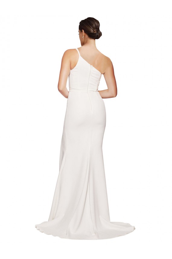 Sleeveless Ivory One Shoulder Stretch Crepe Sheath Evening Dresses Online