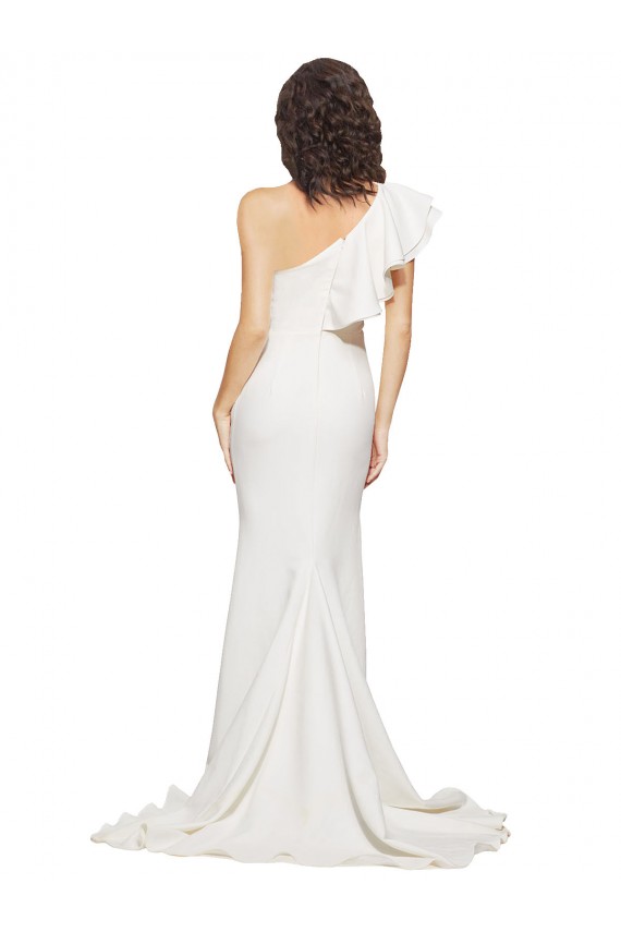 Sleeveless Ivory One Shoulder Stretch Crepe Sheath Semi Formal Evening Dress Online