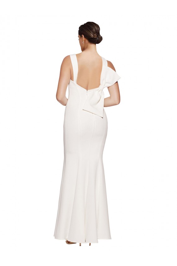 Sleeveless Ivory Square Neck Low Back Stretch Crepe Sheath Formal Evening Dress Online
