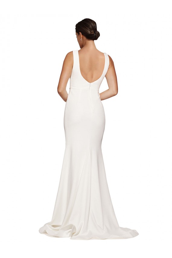 Sleeveless Square Neck Low Back Stretch Crepe Sheath Semi Formal Evening Dress Online
