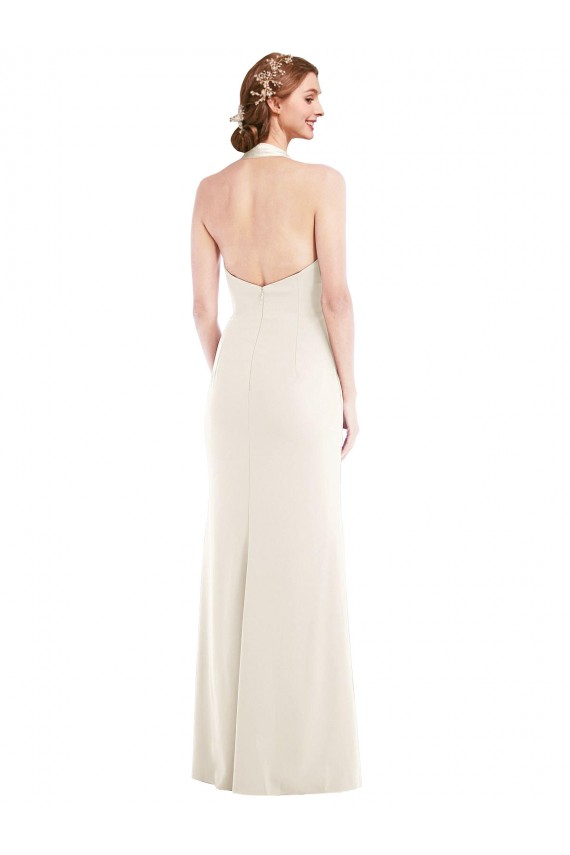 Sleeveless Halter Neck Low Back Stretch Crepe Trumpet Semi Formal Evening Dress Online
