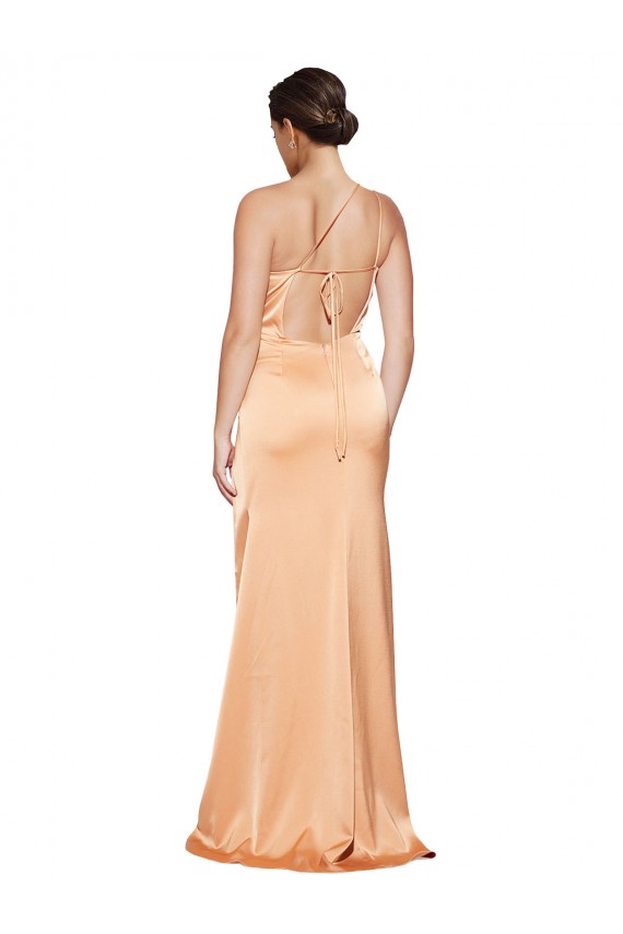 Sleeveless One Shoulder Criss Cross Open Back Stretch Satin Sheath Formal Evening Dress Online