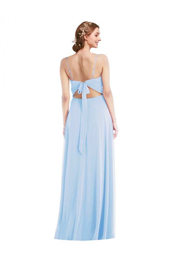 Sleeveless Light Sky Blue Spaghetti Straps Soft Chiffon A-Line Formal Evening Dress Online