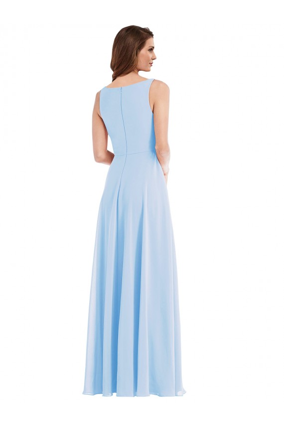 Sleeveless Light Sky Blue V-Neck Soft Chiffon A-Line Semi Formal Evening Dress Online