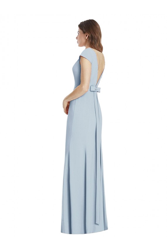 Cap Sleeves Bateau Neck Open Back Stretch Crepe Trumpet Formal Dress Online