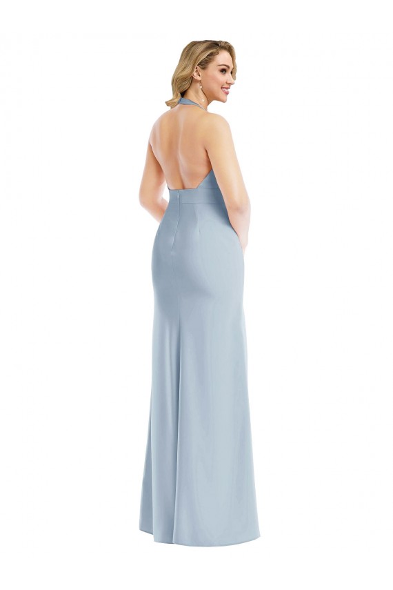 Sleeveless Halter Neck Open Back Stretch Crepe Trumpet Evening Dress Online