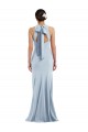 Sleeveless Light Sky Blue Halter Neck Open Back Stretch Crepe Trumpet Formal Evening Dress Online