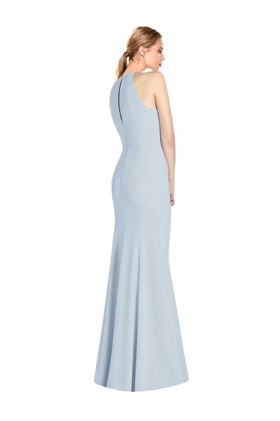 Sleeveless Halter Neck Keyhole Back Stretch Crepe Trumpet Semi Formal Evening Dress Online