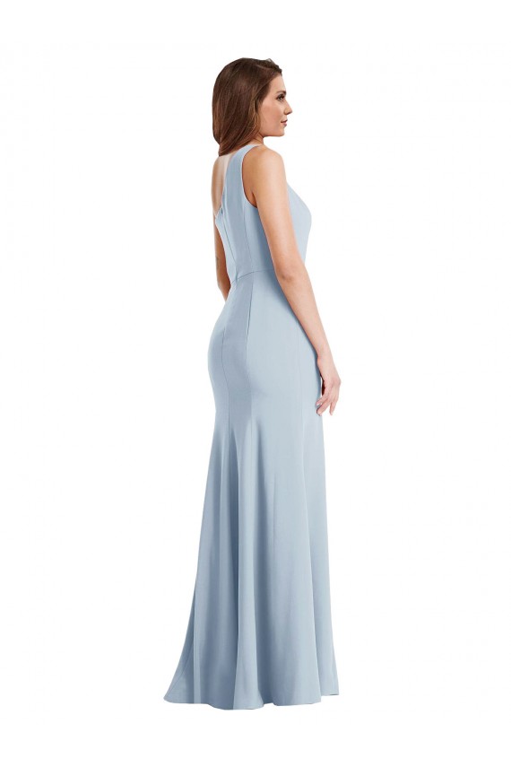 Sleeveless Light Sky Blue One Shoulder Stretch Crepe Trumpet Formal Evening Dress Online