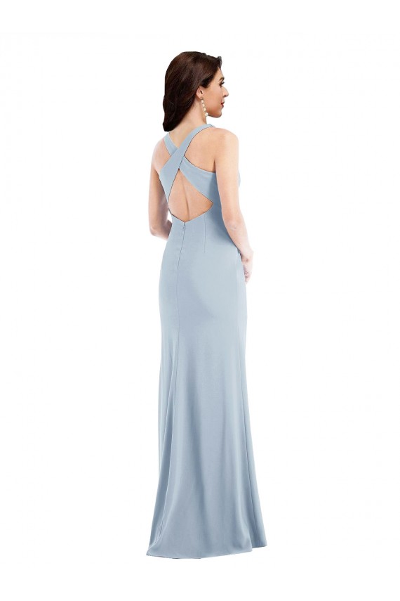 Sleeveless V-Neck Criss Cross Back Stretch Crepe Trumpet Evening Dress Online