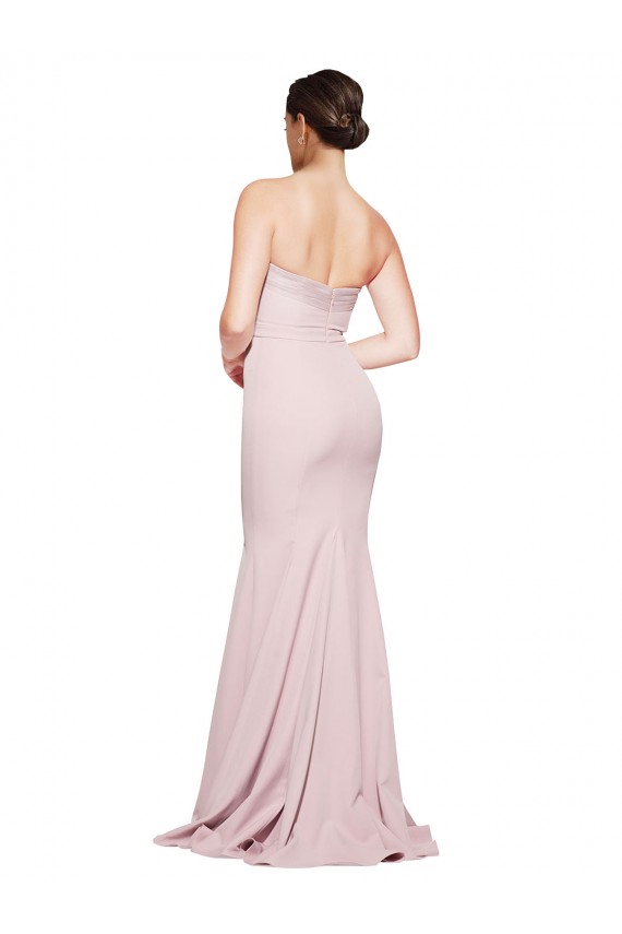 Sleeveless Mauve Strapless Low Back Stretch Crepe Sheath Formal Evening Dress Online