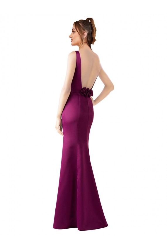 Sleeveless Bateau Neck Open Back Satin Sheath Black Tie Evening Dress Online