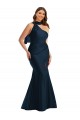 Sleeveless Dark Navy One Shoulder Silky Satin Mermaid Plus Size Formal Evening Dress Online