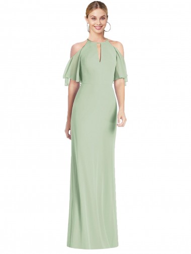 Cold Shoulder Halter Neck Soft Chiffon Mermaid Semi Formal Evening Dress Online