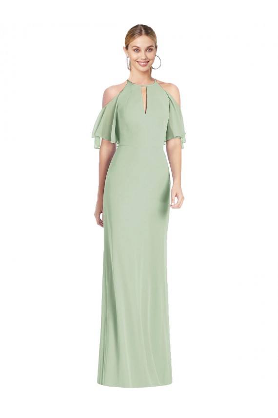 Cold Shoulder Halter Neck Soft Chiffon Mermaid Semi Formal Evening Dress Online