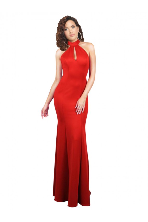 Sleeveless Halter Neck Keyhole Back Stretch Satin Mermaid Formal Evening Dress Online