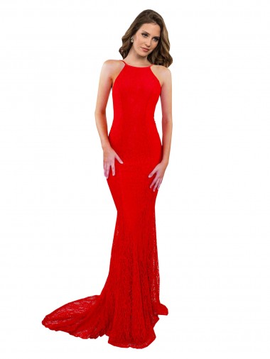 Sleeveless High Neck Open Back Lace Mermaid Evening Dress Online
