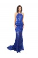 Sleeveless High Neck Open Back Lace Mermaid Semi Formal Evening Dress Online