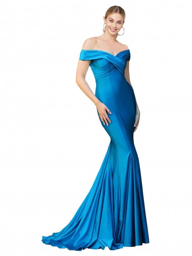 Sleeveless Off the Shoulder Satin Mermaid Formal Evening Dress Online