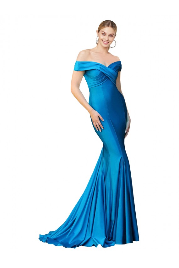 Sleeveless Off the Shoulder Satin Mermaid Formal Evening Dress Online