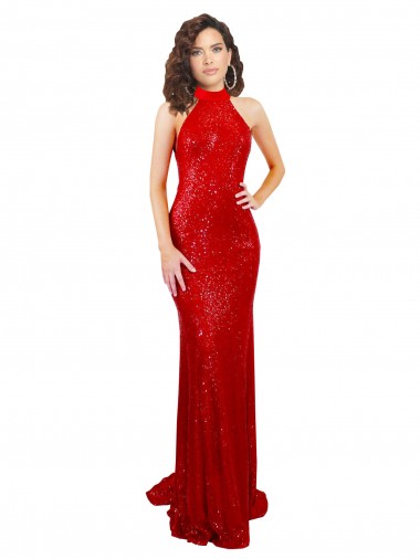 Sleeveless Halter Neck Open Back Sequin Mermaid Formal Evening Dress Online