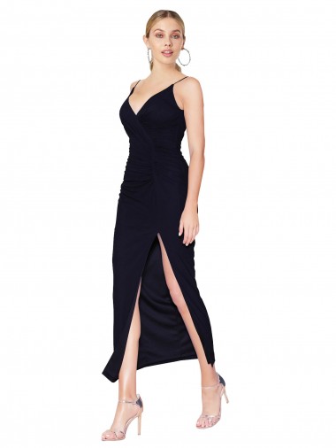 Sleeveless Dark Navy V-Neck V-Back Soft Chiffon Mermaid Evening Dresses Online