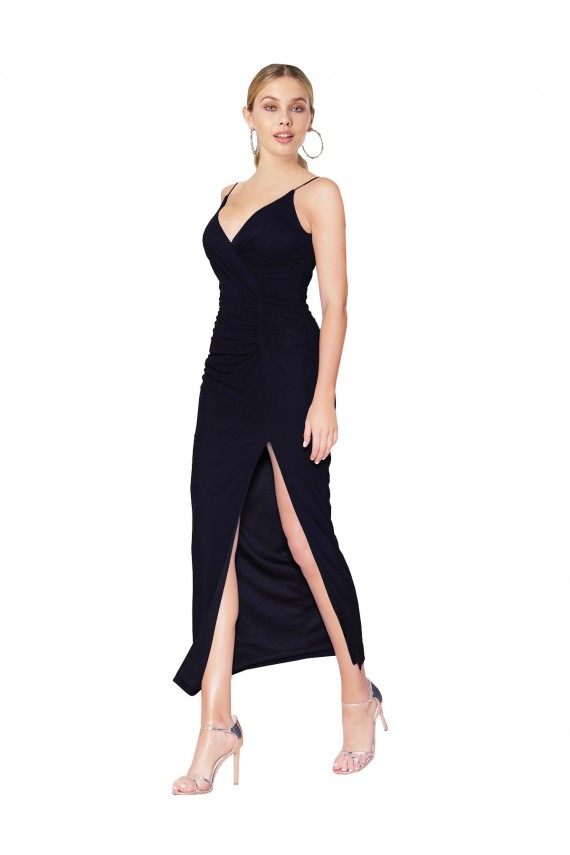 Sleeveless Dark Navy V-Neck V-Back Soft Chiffon Mermaid Evening Dresses Online