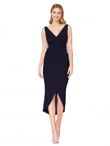 Sleeveless V-Neck Stretch Crepe Mermaid High Low Evening Dress Online