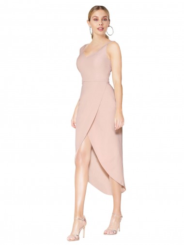 Sleeveless Spaghetti Straps V-Back Stretch Crepe Mermaid High Low Evening Dress Online