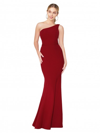 Sleeveless Burgundy One Shoulder Stretch Crepe Mermaid Formal Evening Dress Online