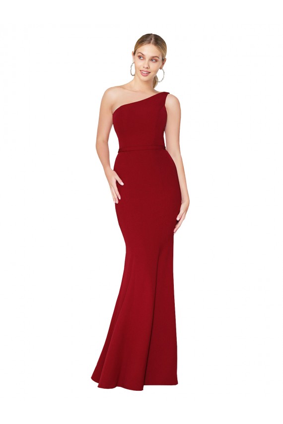 Sleeveless Burgundy One Shoulder Stretch Crepe Mermaid Formal Evening Dress Online