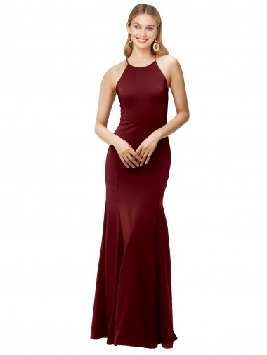Sleeveless Halter Neck Criss Cross Back Stretch Crepe Mermaid Formal Evening Dress Online