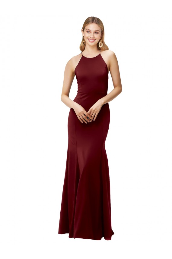 Sleeveless Halter Neck Criss Cross Back Stretch Crepe Mermaid Formal Evening Dress Online