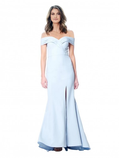 Sleeveless Light Sky Blue Off the Shoulder Stretch Crepe Mermaid Evening Dress Online