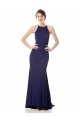 Sleeveless Navy Blue Halter Neck Stretch Crepe Mermaid Evening Dress Online