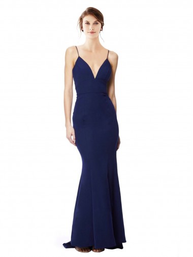 Sleeveless Spaghetti Straps Open Back Stretch Crepe Mermaid Formal Dress Online