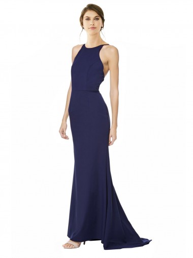 Sleeveless Halter Neck Criss Cross Open Back Stretch Crepe Mermaid Formal Evening Dress Online