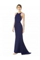 Sleeveless Halter Neck Criss Cross Open Back Stretch Crepe Mermaid Formal Evening Dress Online