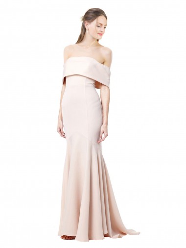Sleeveless Nude Off the Shoulder Stretch Crepe Mermaid Formal Evening Dress Online