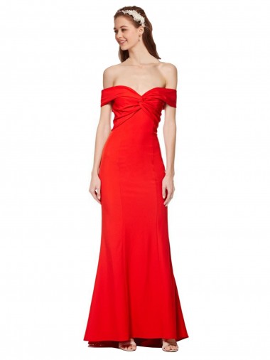 Sleeveless Red Off the Shoulder Stretch Crepe Mermaid Evening Dress Online