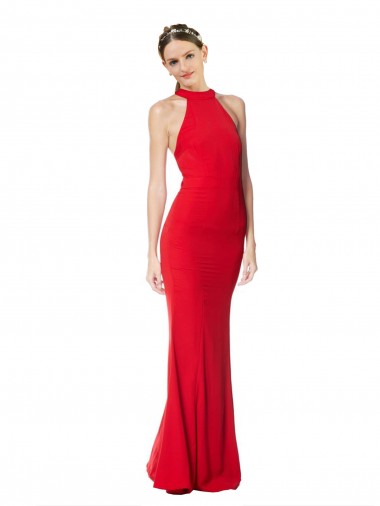 Sleeveless Halter Neck Stretch Crepe Mermaid Evening Dress Online