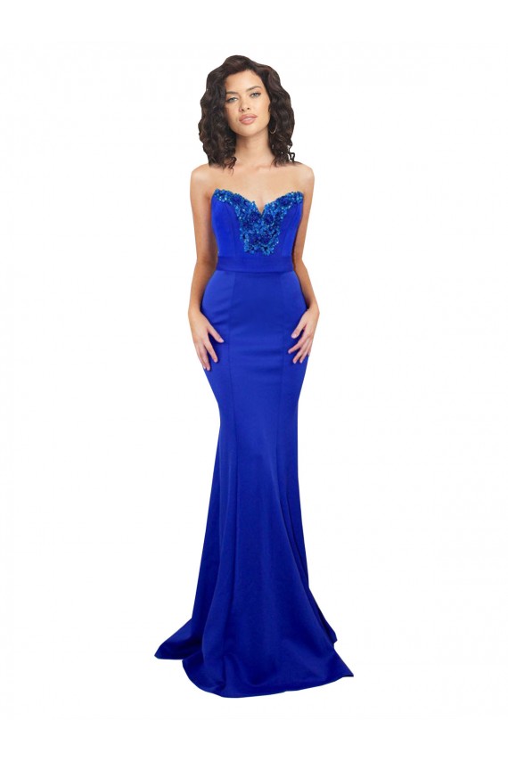 Sleeveless Royal Blue Sweetheart Low Back Stretch Crepe Mermaid Formal Evening Dress Online