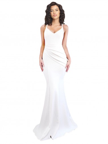 Sleeveless Spaghetti Straps Low Back Stretch Crepe Mermaid Black Tie Evening Dress Online
