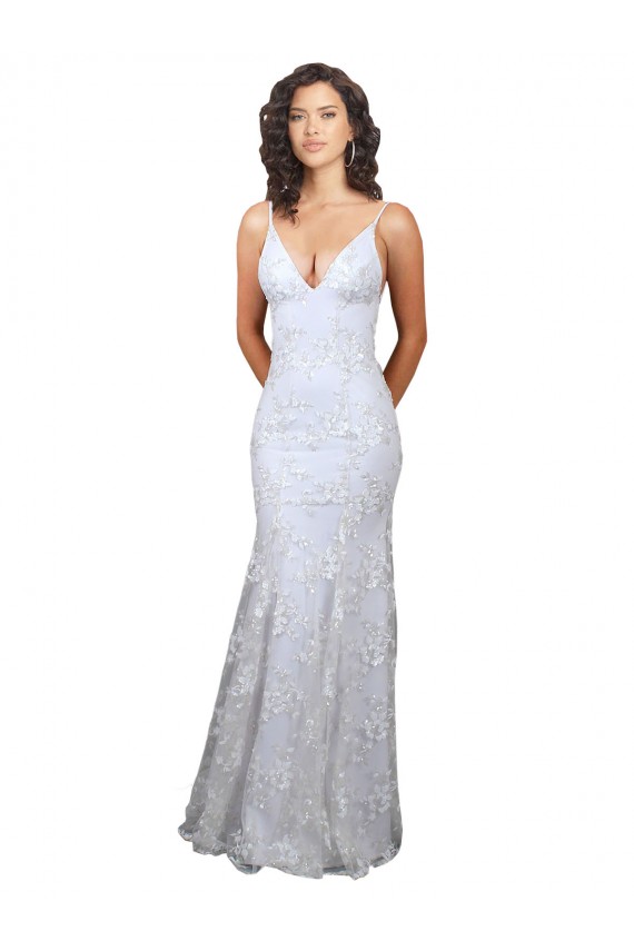 Sleeveless White V-Neck Backless Stretch Crepe & Sequin Tulle Mermaid Formal Evening Dress Online
