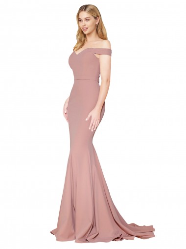 Sleeveless Dusty Pink Off the Shoulder Stretch Crepe Mermaid Formal Evening Dress Online