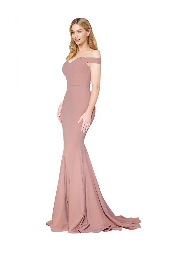 Sleeveless Dusty Pink Off the Shoulder Stretch Crepe Mermaid Formal Evening Dress Online