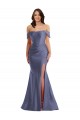 Sleeveless Off the Shoulder Low Back Silky Satin Mermaid Black Tie Plus Size Evening Dress Online
