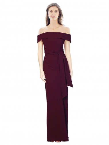 Sleeveless Burgundy Gold Off the Shoulder Low Back Stretch Crepe Mermaid Formal Evening Dress Online