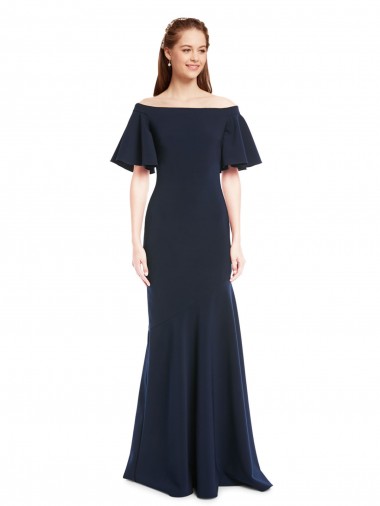 Short Sleeves Off the Shoulder Stretch Crepe Mermaid Evening Dress Online