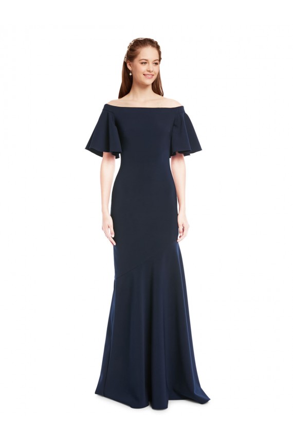 Short Sleeves Off the Shoulder Stretch Crepe Mermaid Evening Dress Online